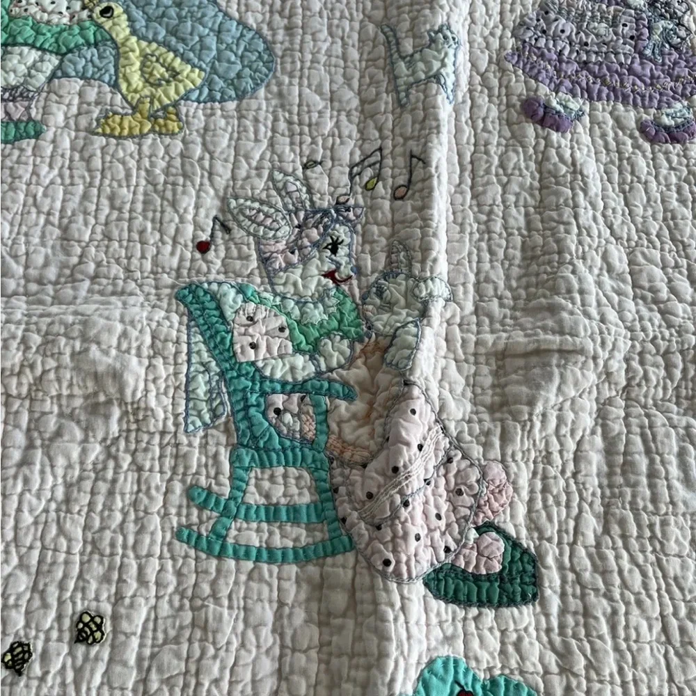 Judi Boisson Bunny Rabbit Floral Embroidery Baby Quilt American Country Vintage